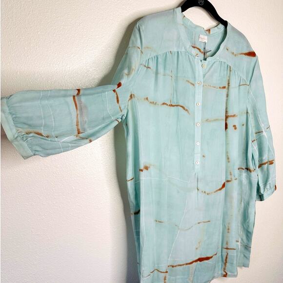 NWT Poetry Aqua Rust Tie Dye 3/4 Sleeve Front Button Mandarin Collar 12 - Picture 4 of 12